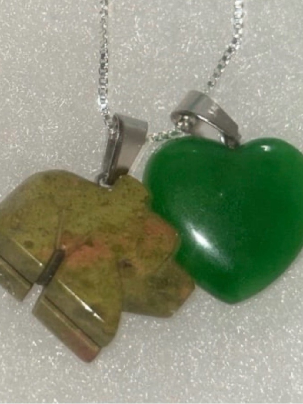 Boho hippie Jade Heart ❤️ and Bear sterling silver 16” nec…
